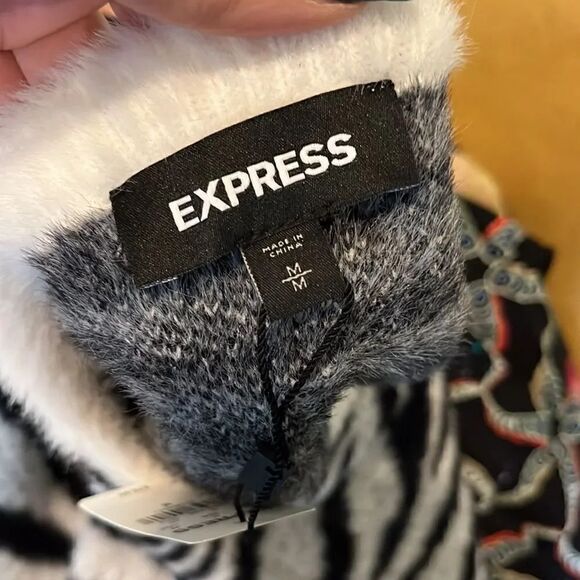 Express Zebra Print Nylon Faux Fur Sweater, M! - Picture 7 of 9